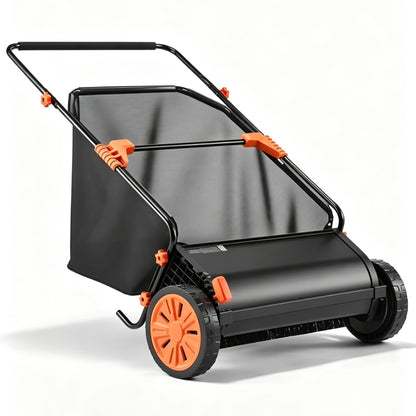 Push Lawn Sweeper with Rotating Brushes, Adjustable Height & Large-Capacity Collection Hopper