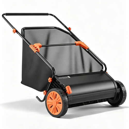 Push Lawn Sweeper with Rotating Brushes, Adjustable Height & Large-Capacity Collection Hopper