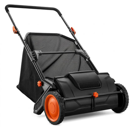 Push Lawn Sweeper with Rotating Brushes, Adjustable Height & Large-Capacity Collection Hopper