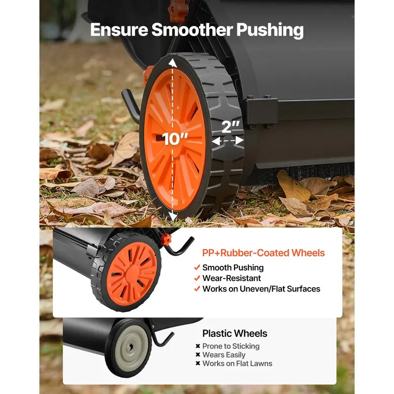 Push Lawn Sweeper with Rotating Brushes, Adjustable Height & Large-Capacity Collection Hopper