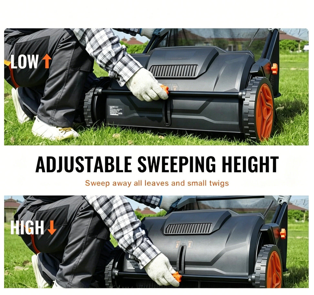 Push Lawn Sweeper with Rotating Brushes, Adjustable Height & Large-Capacity Collection Hopper