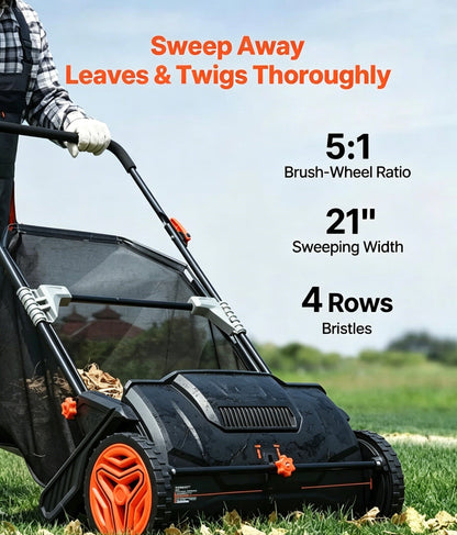 Push Lawn Sweeper with Rotating Brushes, Adjustable Height & Large-Capacity Collection Hopper