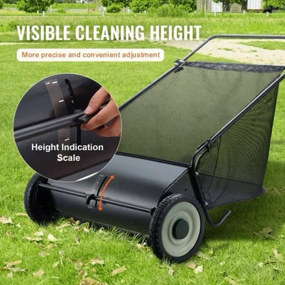 Push Lawn Sweeper with Rotating Brushes, Adjustable Height & Large-Capacity Collection Hopper