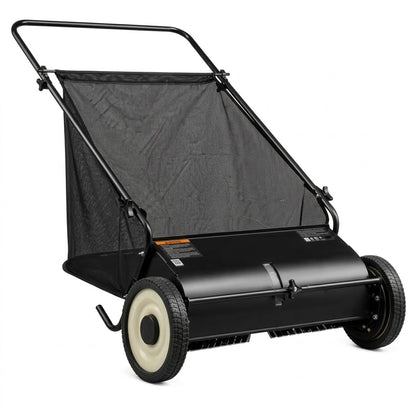 Push Lawn Sweeper with Rotating Brushes, Adjustable Height & Large-Capacity Collection Hopper