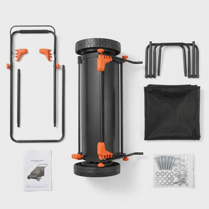 Push Lawn Sweeper with Rotating Brushes, Adjustable Height & Large-Capacity Collection Hopper